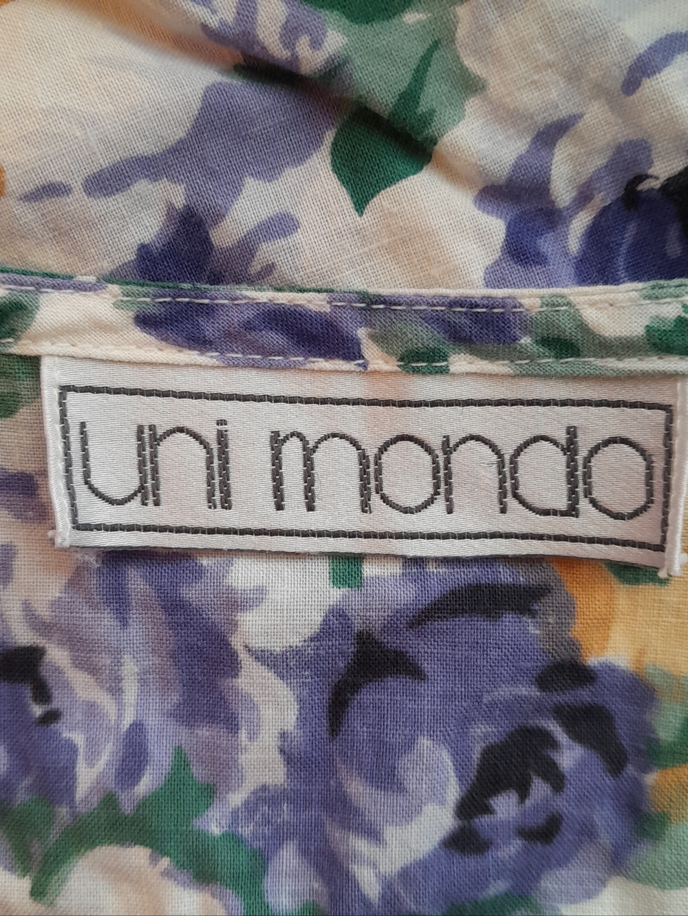 546a. white & blue vintage Uni Mondo floral short sleeve 80s 90s midi dress, M? - Picture 3 of 8